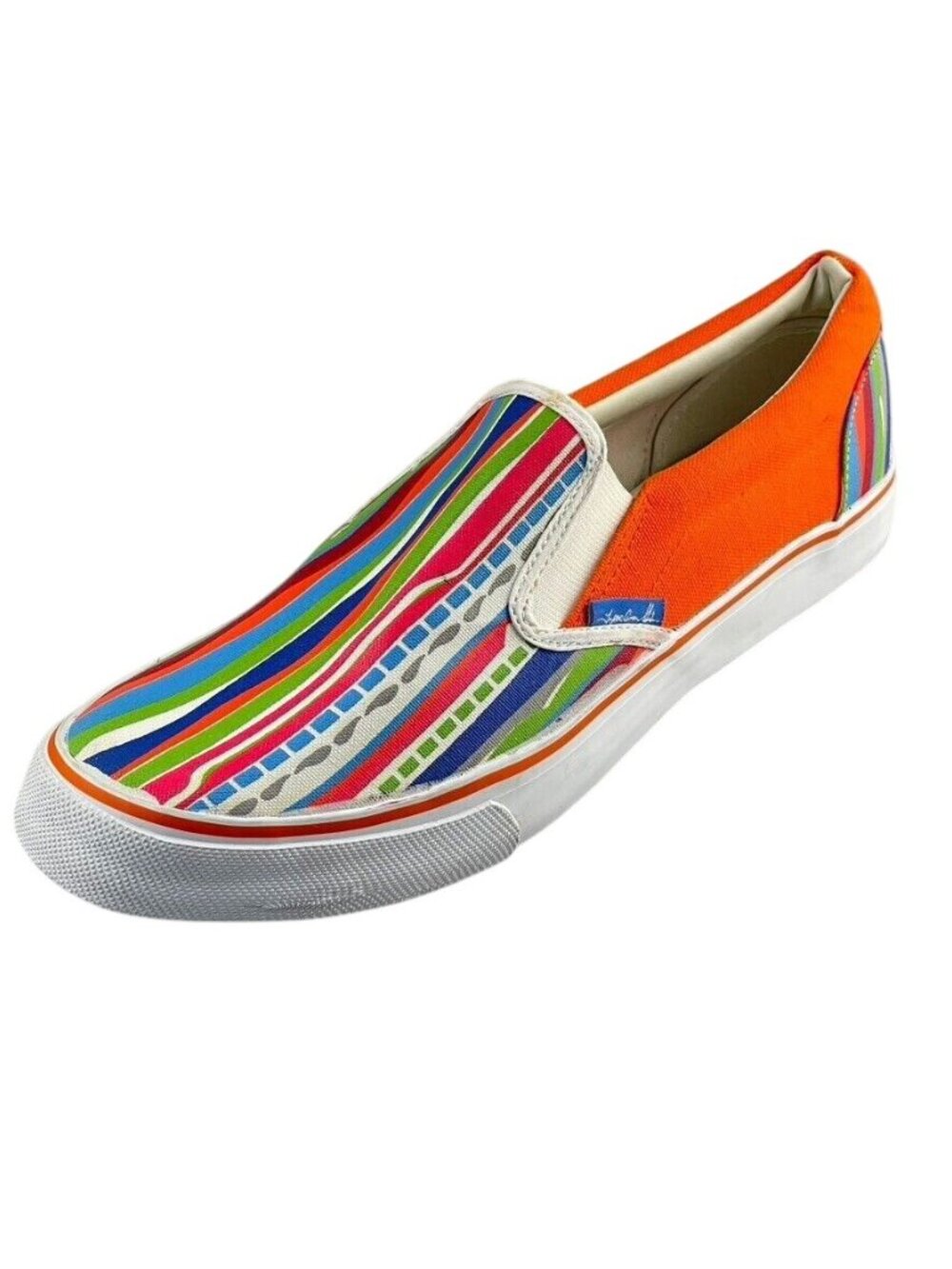 Vintage Makaveli Branded Mens Orange Multicolor Striped Slip-On Sneakers Size 13 - Picture 11 of 13